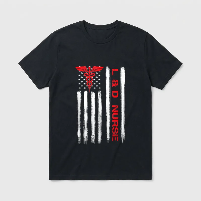 American Flag Labor and Delivery Nurse T-Shirt – Classic T-Shirt in Black