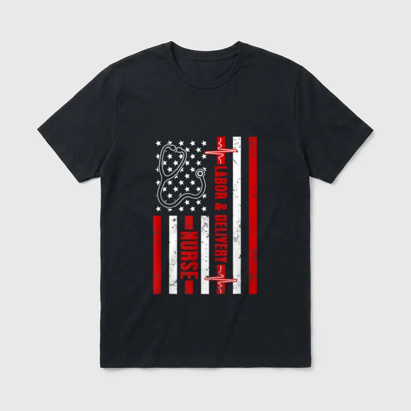 Labor and Delivery Nurse USA American T-Shirt – Classic T-Shirt in Black