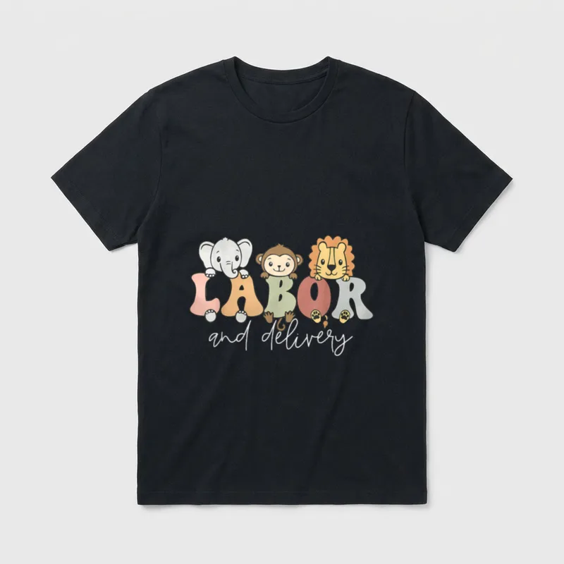 Safari Baby Animals Labor and Delivery T-Shirt – Classic T-Shirt in Black