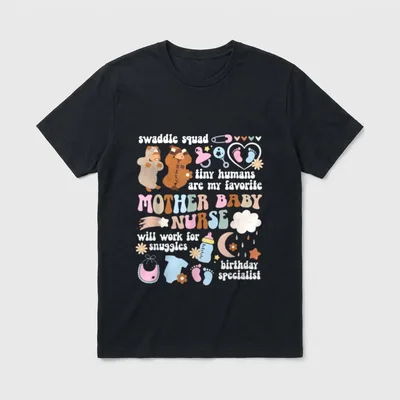 Mother Baby Nurse Groovy Postpartum Mom T-Shirt – Classic T-Shirt in Black