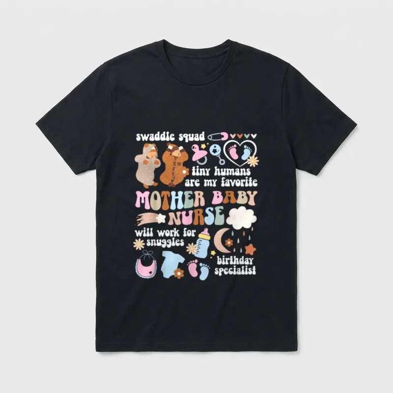 Mother Baby Nurse Groovy Postpartum Mom T-Shirt – Classic T-Shirt in Black