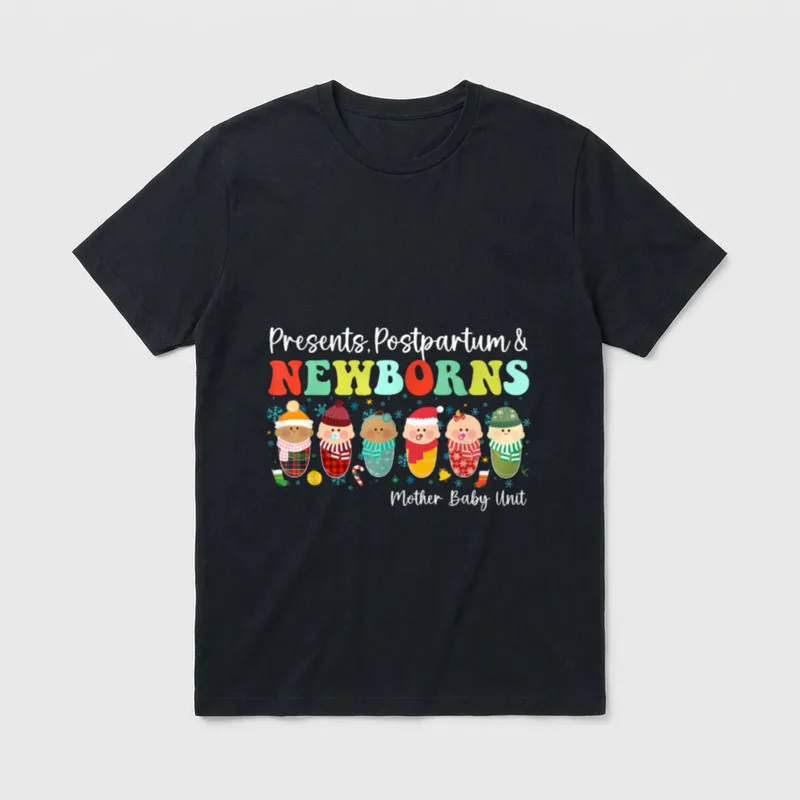 Presents Postpartum Newborns Mother Baby Christmas T-Shirt – Classic T-Shirt in Black