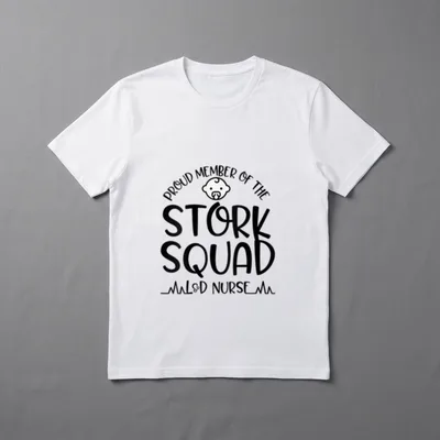 Stork Squad L D Nurse T-Shirt – PROUD MEMBER OF THE STORK SQUAD L&D NURSE with a baby face – Classic T-Shirt in Black