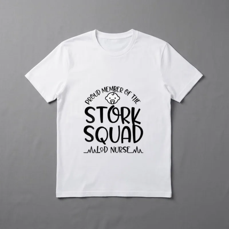 Stork Squad L D Nurse T-Shirt – PROUD MEMBER OF THE STORK SQUAD L&D NURSE with a baby face – Classic T-Shirt in Black
