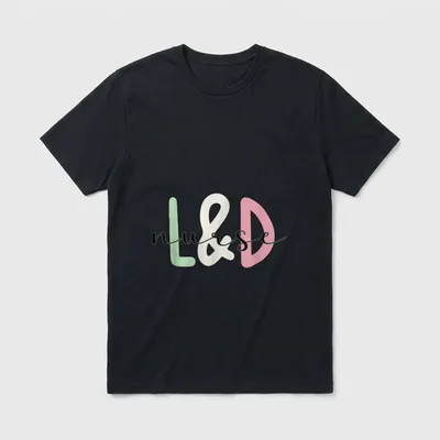 L D Nurse Appreciation Labor T-Shirt – Pastel L and D block letters with cursive nurse script – Classic T-Shirt in Black