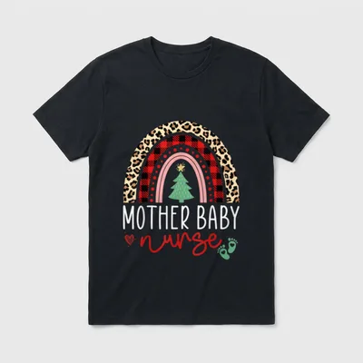 Christmas Mother Baby Nurse Rainbow Postpartum T-Shirt – Classic T-Shirt in Black
