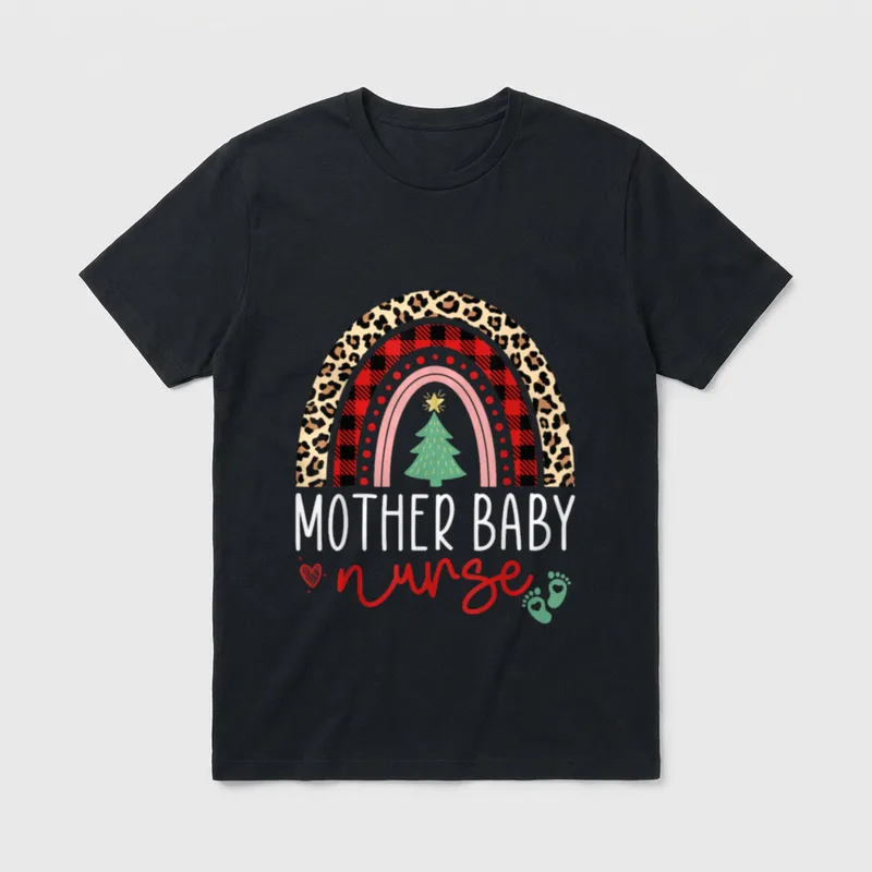 Christmas Mother Baby Nurse Rainbow Postpartum T-Shirt – Classic T-Shirt in Black