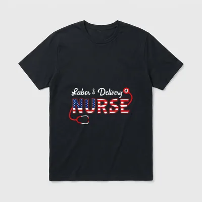 USA American Flag Labor Delivery Nurse T-Shirt – Classic T-Shirt in Black