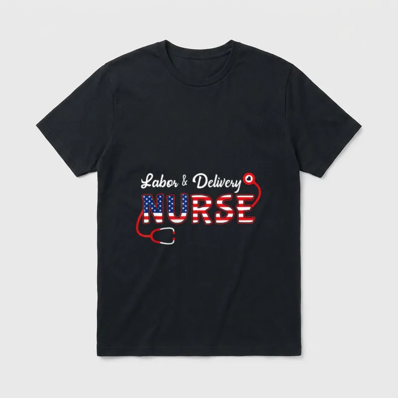 USA American Flag Labor Delivery Nurse T-Shirt – Classic T-Shirt in Black