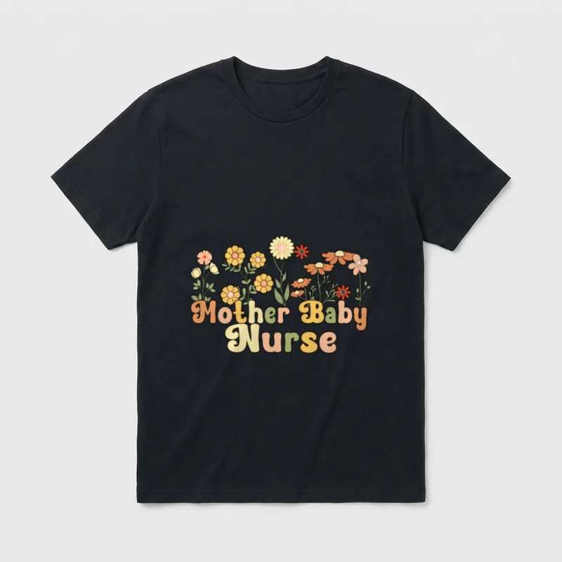 Groovy Mother Baby Nurse Flowers Postpartum T-Shirt – Classic T-Shirt in Black