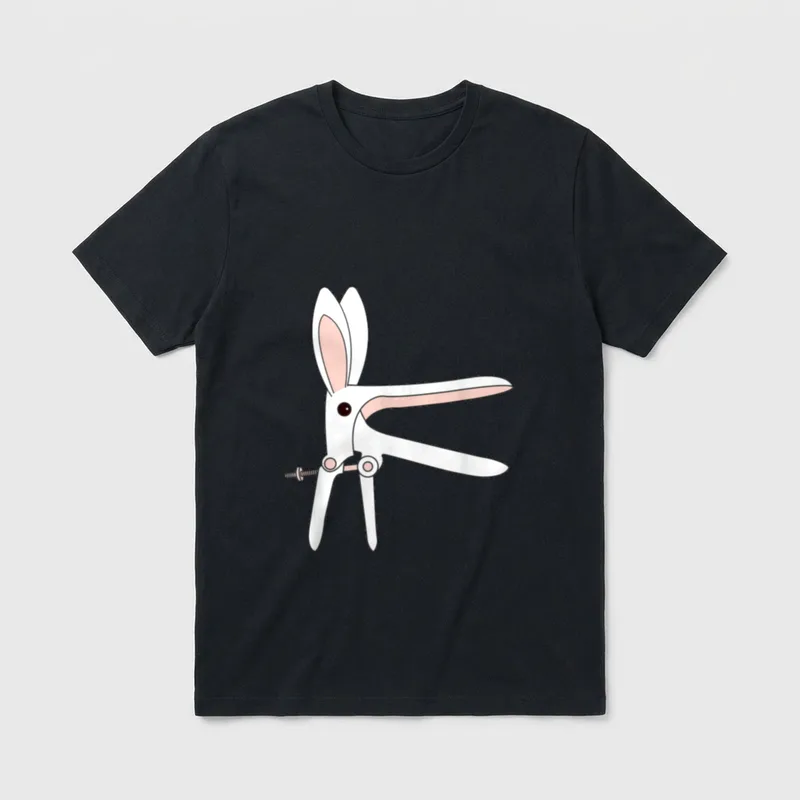Crew Labor and Delivery OB OBGYN T-Shirt – Medical speculum illustrated as a white Easter bunny – Classic T-Shirt in Black