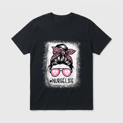 Pink Leopard Messy Bun Nurse Life T-Shirt – Classic T-Shirt in Black