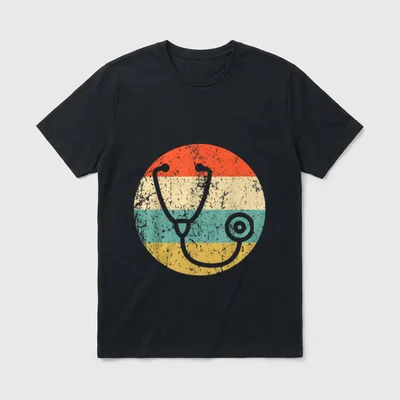 Doctor Nurse Vintage Retro Stethoscope T-Shirt – Retro striped circle with medical stethoscope – Classic T-Shirt in Black