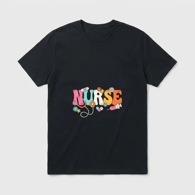 Cute Groovy Nurse Flower Nursing T-Shirt – Classic T-Shirt in Black
