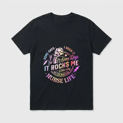 Nurses Rock Shirt – Tie-dye skeleton nurse and Some Days I Rock It lettering – Classic T-Shirt in Black