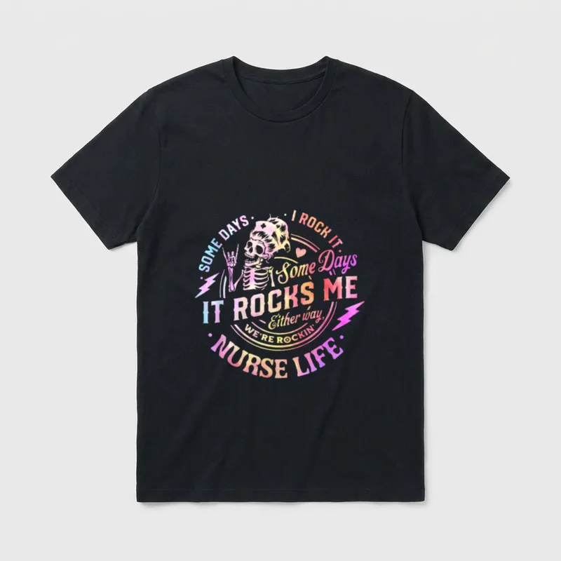 Nurses Rock Shirt – Tie-dye skeleton nurse and Some Days I Rock It lettering – Classic T-Shirt in Black