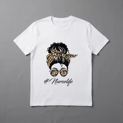 Nurse Life Leopard Messy Bun Hair T-Shirt – Classic T-Shirt in Black