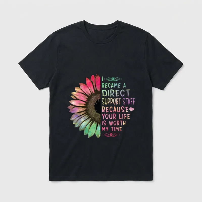 Support Staff Rainbow Sunflower DSP Nurse T-Shirt – Classic T-Shirt in Black