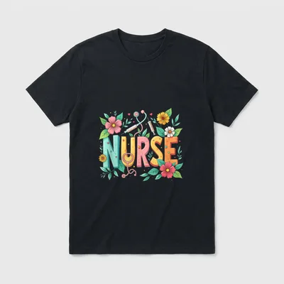 Retro Groovy Nurse Flower Nursing 0CT9JL T-Shirt – Classic T-Shirt in Black