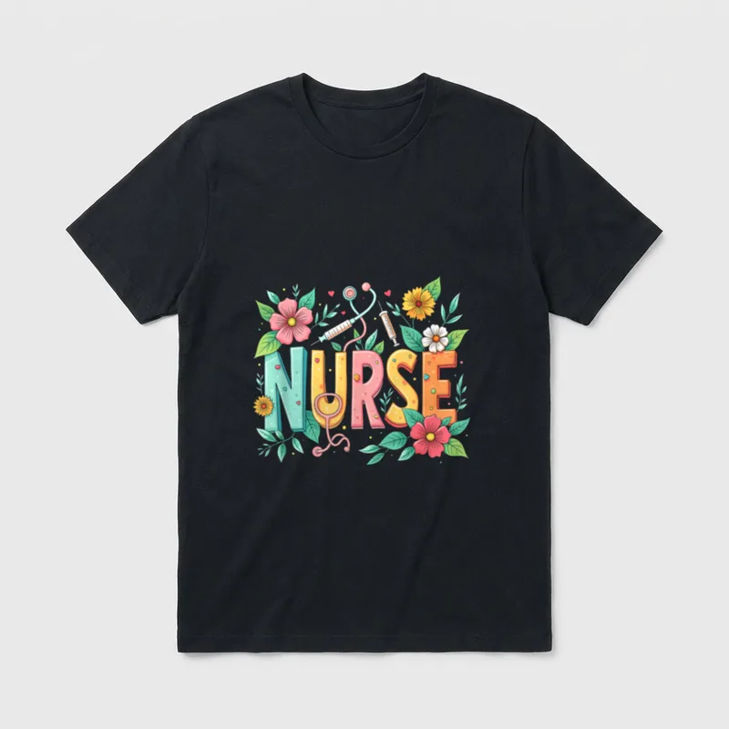 Retro Groovy Nurse Flower Nursing 0CT9JL T-Shirt – Classic T-Shirt in Black