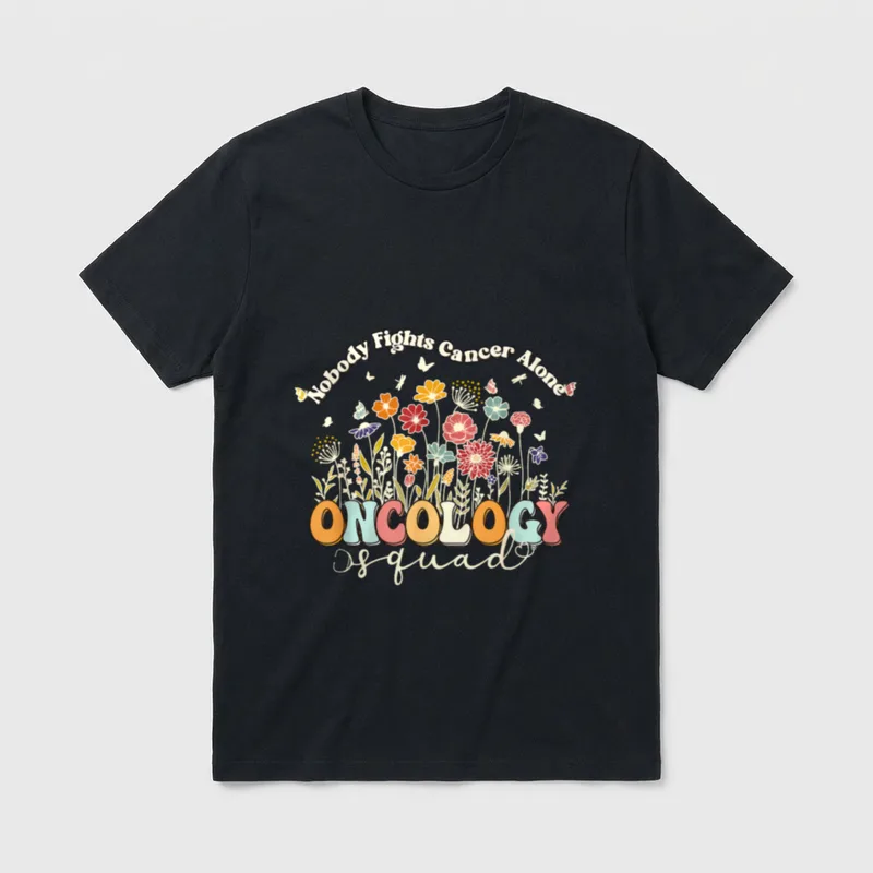 Floral Nobody Fights Cancer Alone Oncology T-Shirt – Classic T-Shirt in Black