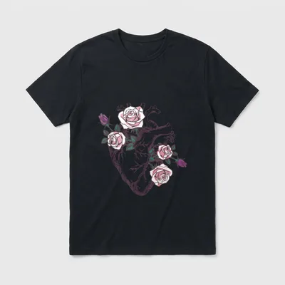 Anatomical Heart Floral Cute Roses Human T-Shirt – Classic T-Shirt in Black