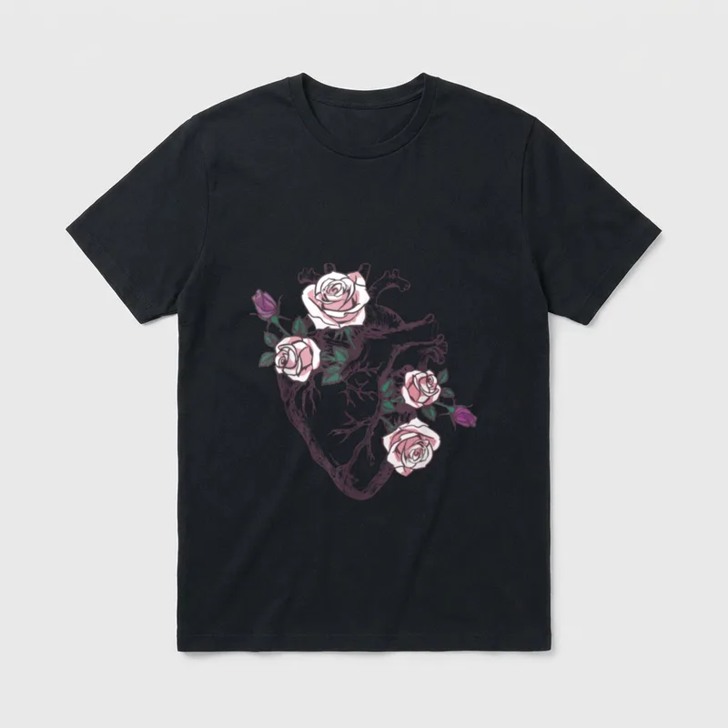Anatomical Heart Floral Cute Roses Human T-Shirt – Classic T-Shirt in Black
