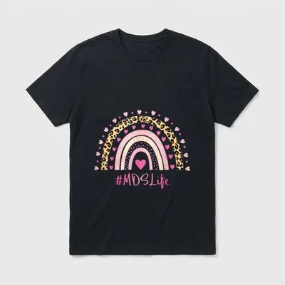 MDS Nurse Leopard Print Boho Rainbow T-Shirt – Classic T-Shirt in Black