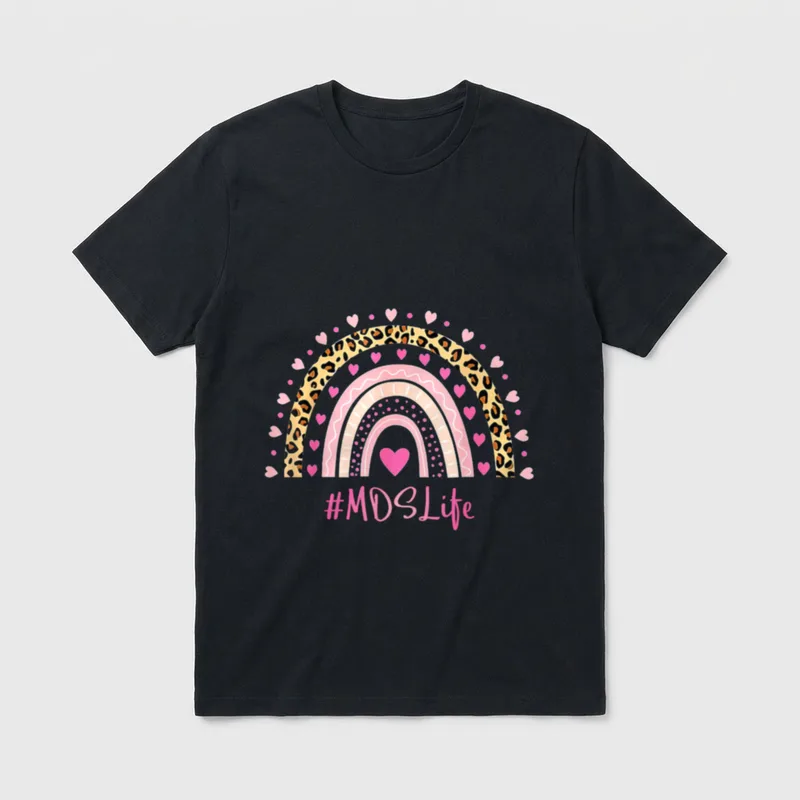 MDS Nurse Leopard Print Boho Rainbow T-Shirt – Classic T-Shirt in Black