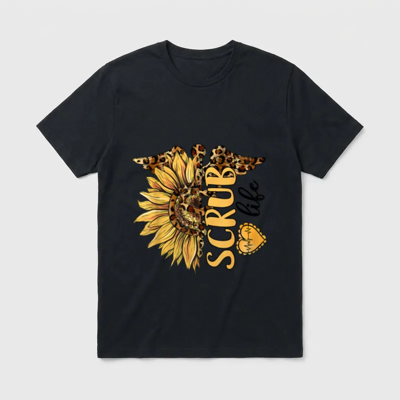 Living the Scrub Life Nurse Sunflower T-Shirt – Classic T-Shirt in Black