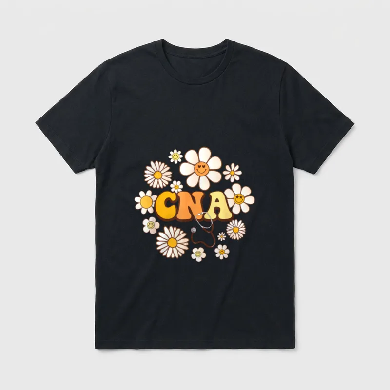 Smile Face Wildflower CNA Certified Nursing T-Shirt – Classic T-Shirt in Black