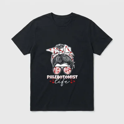 Phlebotomist Life Messy Bun Nurse Phlebotomy T-Shirt – Classic T-Shirt in Black