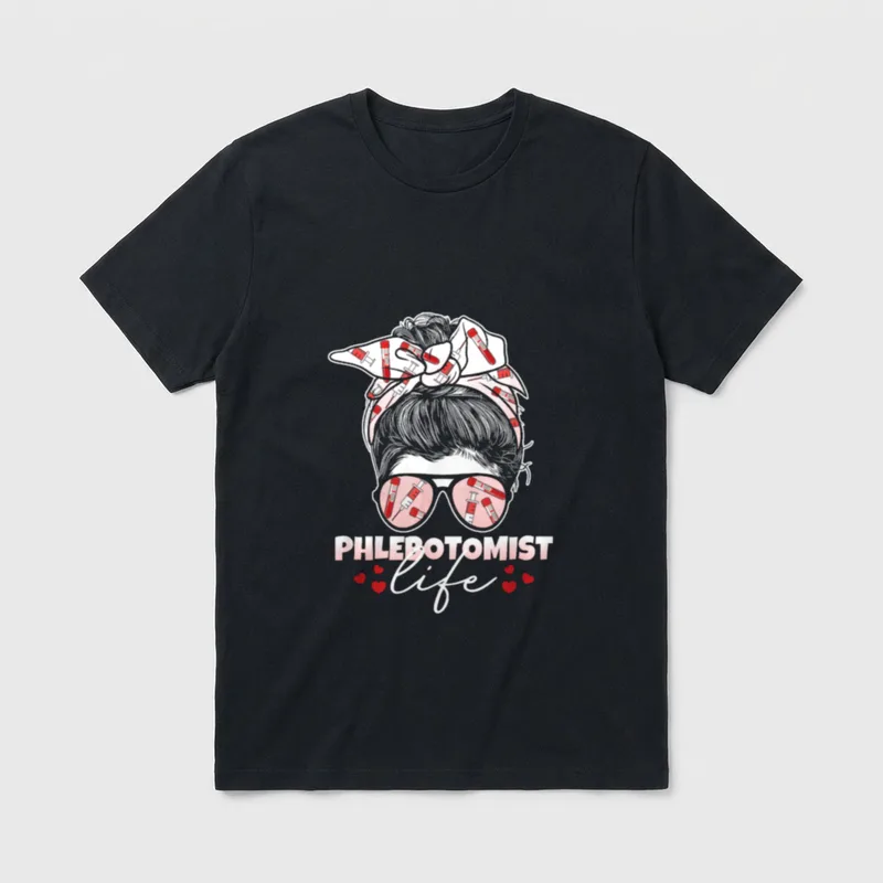 Phlebotomist Life Messy Bun Nurse Phlebotomy T-Shirt – Classic T-Shirt in Black