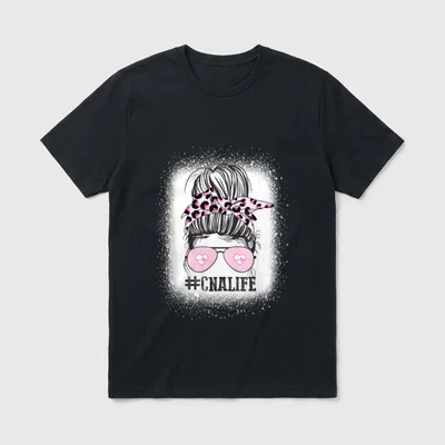 CNA Nurse Life Messy Bun Leopard T-Shirt – Classic T-Shirt in Black