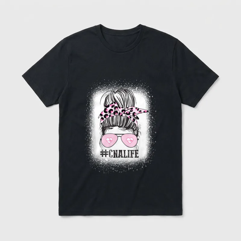 CNA Nurse Life Messy Bun Leopard T-Shirt – Classic T-Shirt in Black