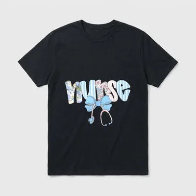 Preppy Nurse Floral Coquette Blue Stethoscope T-Shirt – Classic T-Shirt in Black
