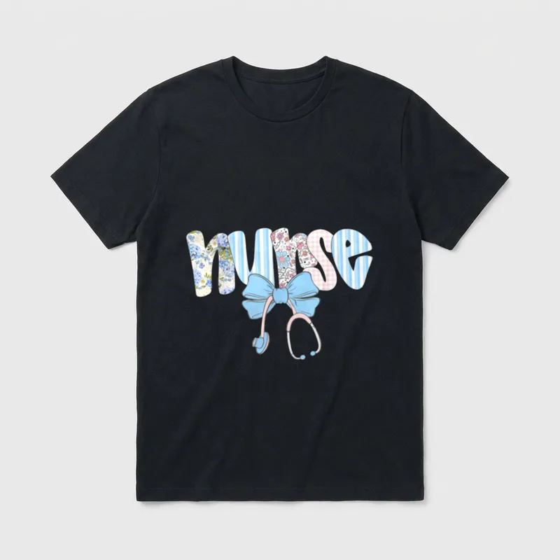 Preppy Nurse Floral Coquette Blue Stethoscope T-Shirt – Classic T-Shirt in Black