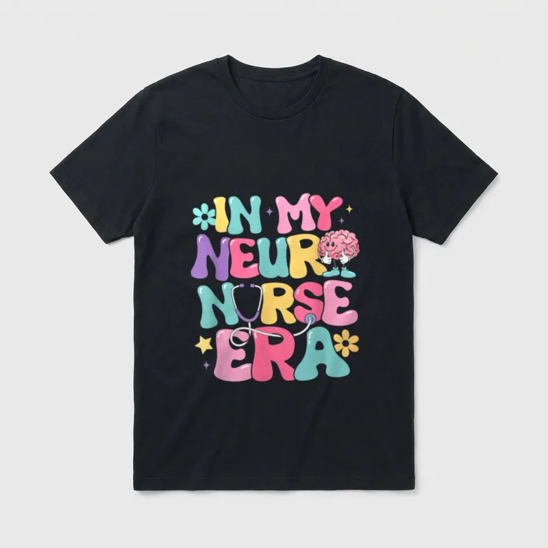 Groovy in My Neuro Nurse Era T-Shirt – IN MY NEURO NURSE ERA in colorful bubble lettering – Classic T-Shirt in Black