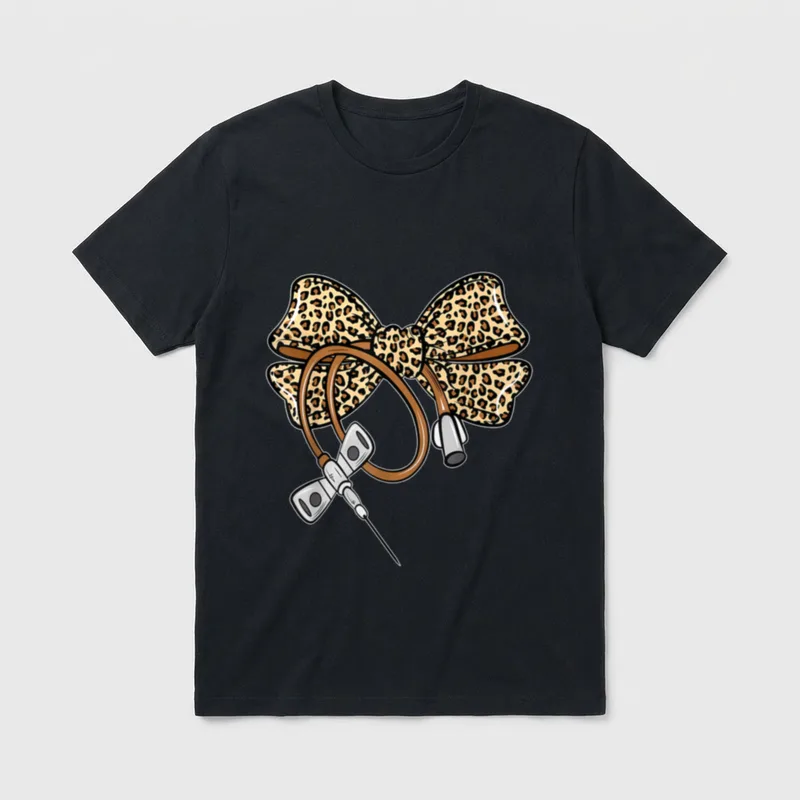 Leopard Coquette Bow Phlebotomist Nurse Phlebotomy T-Shirt – Classic T-Shirt in Black