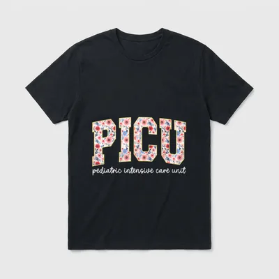 Floral PICU Nurse Flower Pediatric ICU T-Shirt – Classic T-Shirt in Black