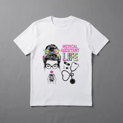 Stethoscope Tie Dye Messy Bun Nurses T-Shirt – Classic T-Shirt in Black