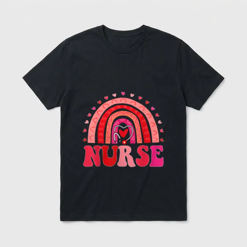 Happy Valentine's Day Nurse Rainbow Boho T-Shirt – Classic T-Shirt in Black