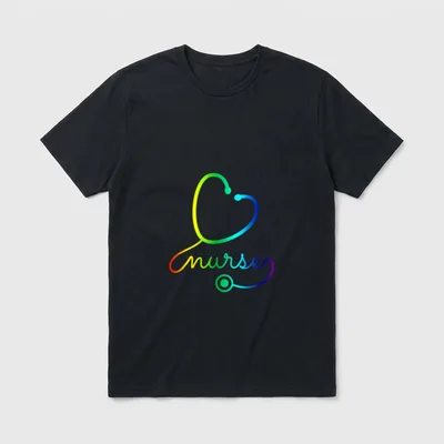 Nurse Stethoscope I Love Nurses Rainbow T-Shirt – Classic T-Shirt in Black