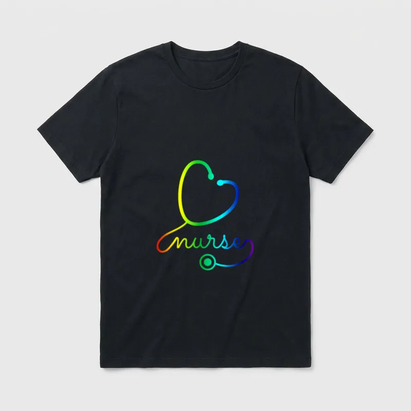 Nurse Stethoscope I Love Nurses Rainbow T-Shirt – Classic T-Shirt in Black