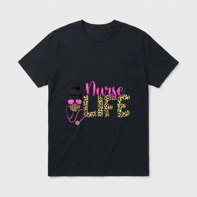 Nurse Life Messy Bun Hair Print T-Shirt – Classic T-Shirt in Black