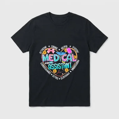 Medical Assistant Nurse Heart Leopard Sunflower T-Shirt – Classic T-Shirt in Black