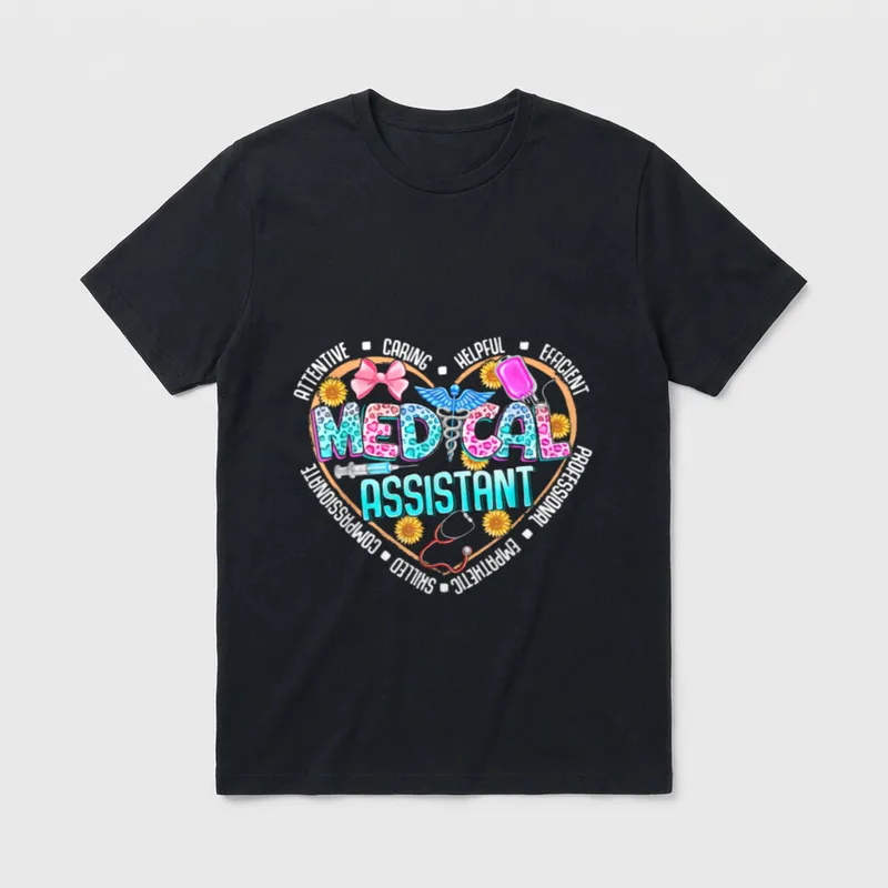 Medical Assistant Nurse Heart Leopard Sunflower T-Shirt – Classic T-Shirt in Black