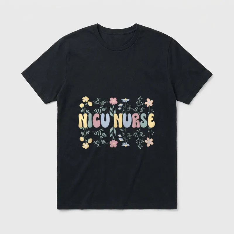 Groovy NICU Nurse Flowers Nursing T-Shirt – Classic T-Shirt in Black