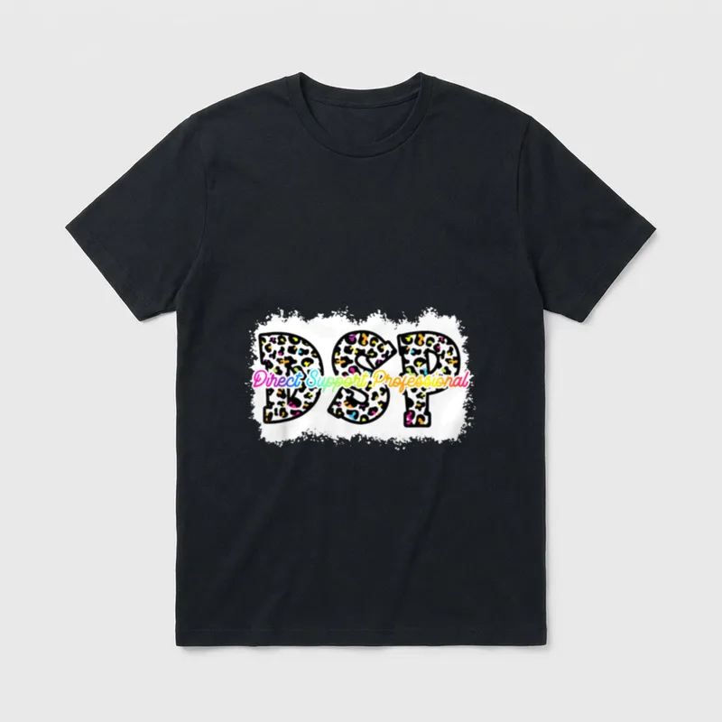 DSP Life RN CNA Nurse Boho T-Shirt – DSP Direct Support Professional in colorful leopard lettering – Classic T-Shirt in Black