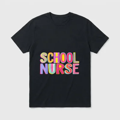 Retro School Nurse Nursing Groovy Pink T-Shirt – SCHOOL NURSE in colorful retro lettering – Classic T-Shirt in Black